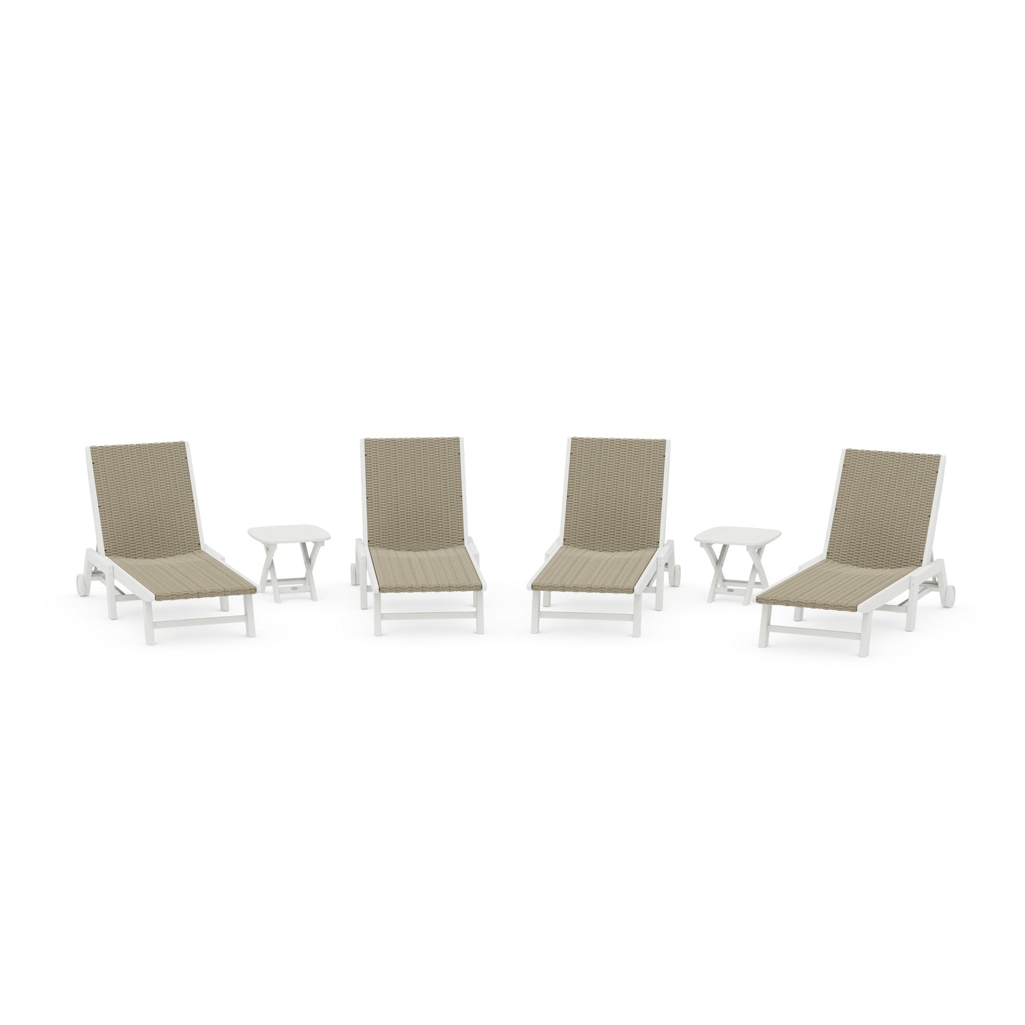 POLYWOOD 6- Piece Coastal Woven Chaise with Wheels Chaise Lounge Set — Vintage White / Dune Grass