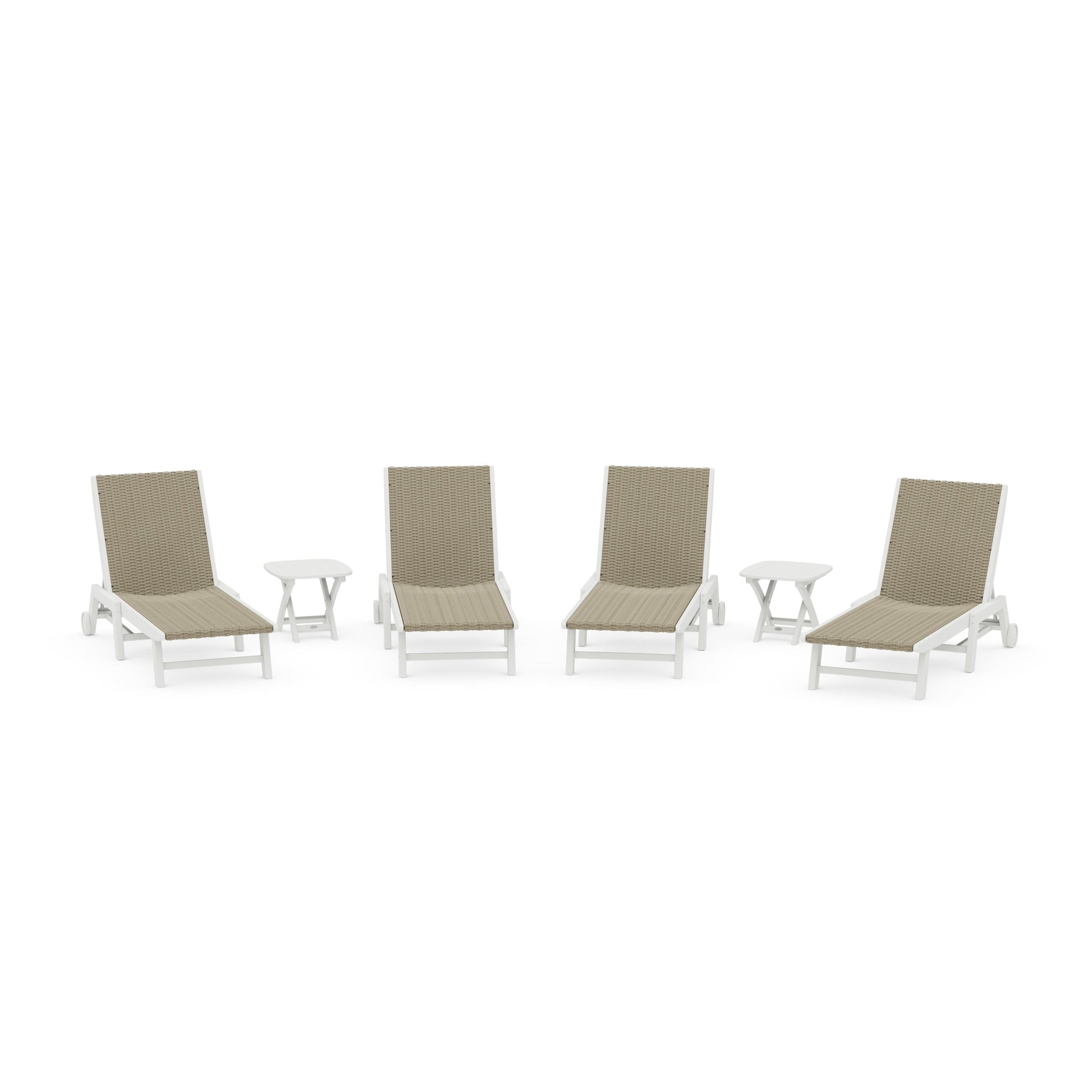 POLYWOOD 6- Piece Coastal Woven Chaise with Wheels Chaise Lounge Set — Vintage White / Dune Grass