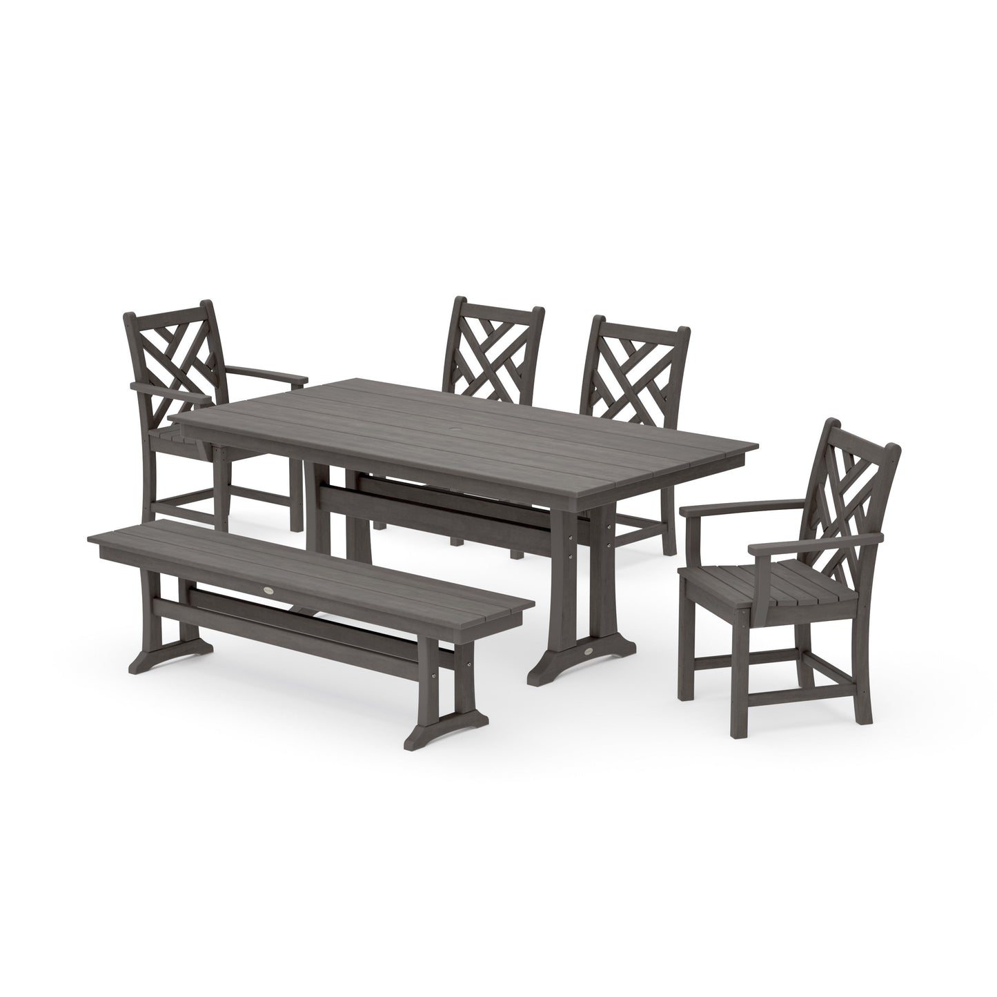 POLYWOOD Chippendale 6-Piece Farmhouse Dining Set With Trestle Legs — Driftwood