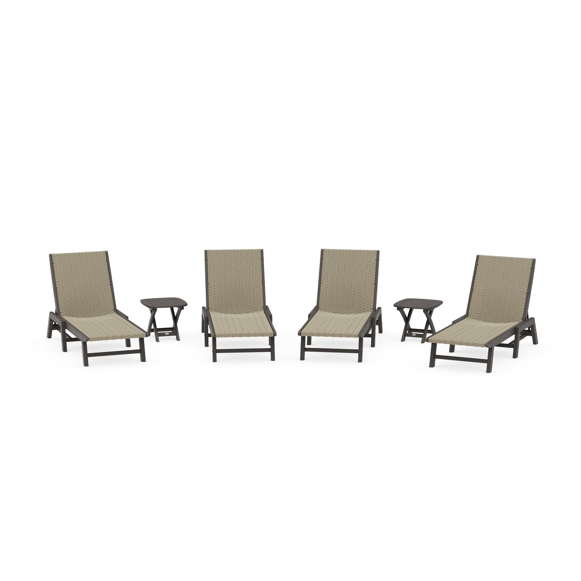 POLYWOOD 6- Piece Coastal Woven Chaise Chaise Lounge Set — Vintage Coffee / Dune Grass