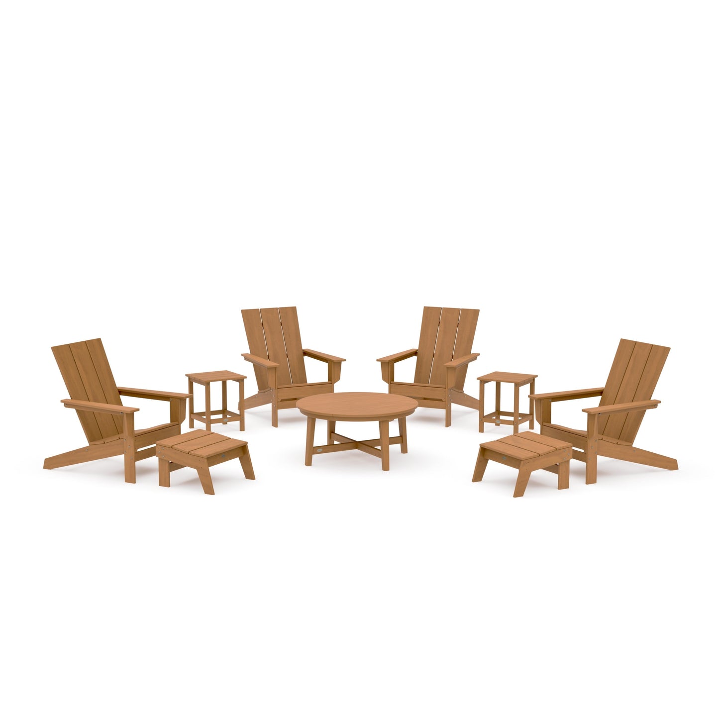 POLYWOOD Modern Studio Adirondack 9-Piece Conversation Set — Natural