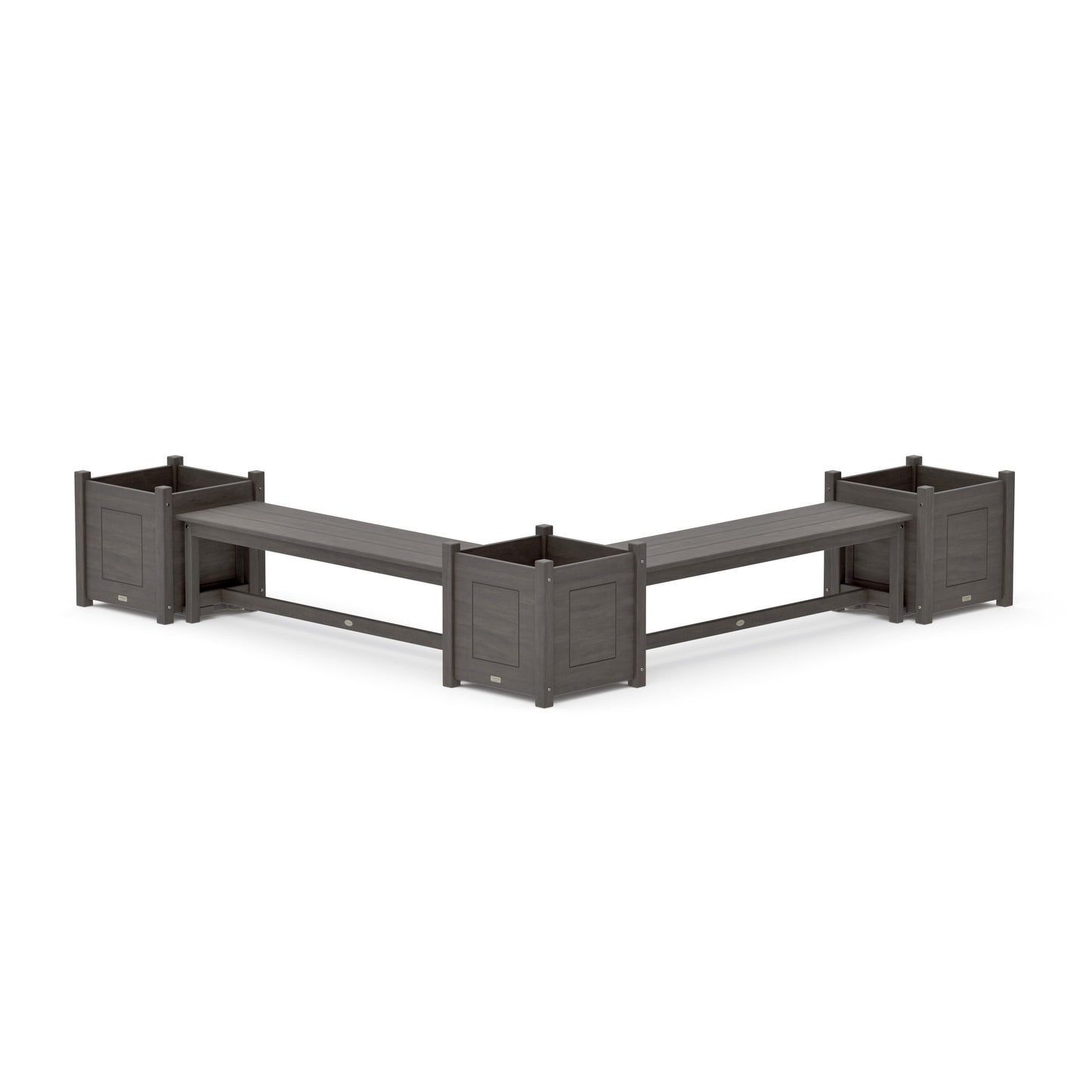 POLYWOOD 60" Country Living L- Shaped Planter Bench Corner Set - Large — Driftwood