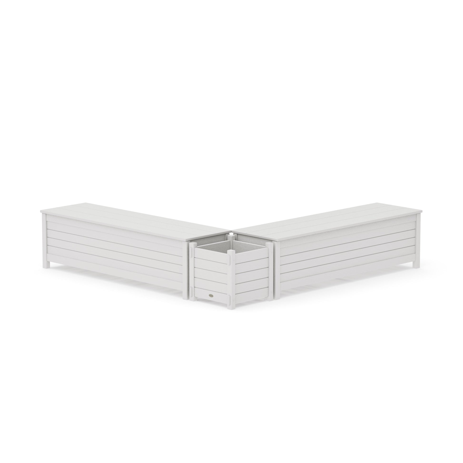 POLYWOOD 60" Nautical L- Shaped Planter Storage Bench Set — Vintage White