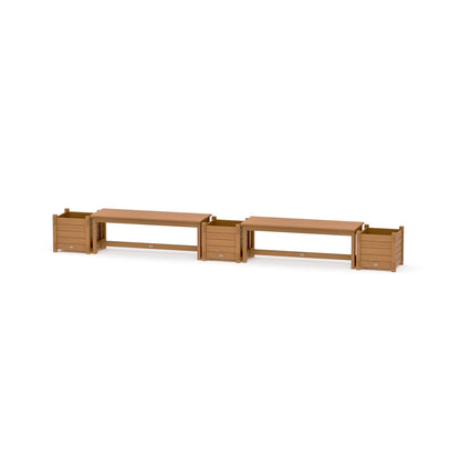 POLYWOOD 48" Nautical Straight Double Planter Bench Set — Natural