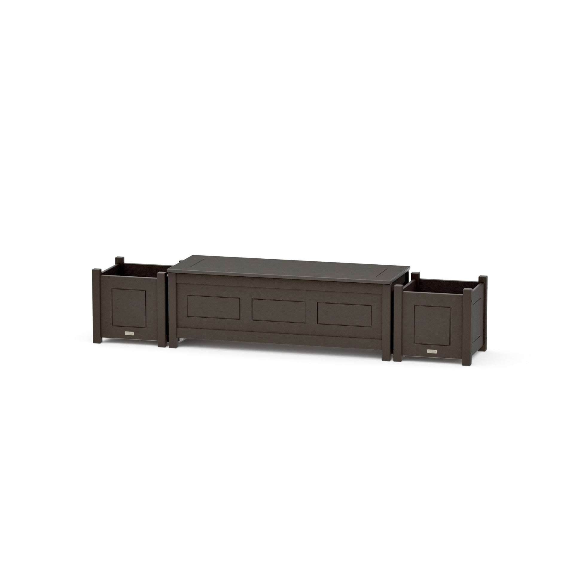 POLYWOOD 48" Country Living Straight Planter Storage Bench Set — Vintage Coffee