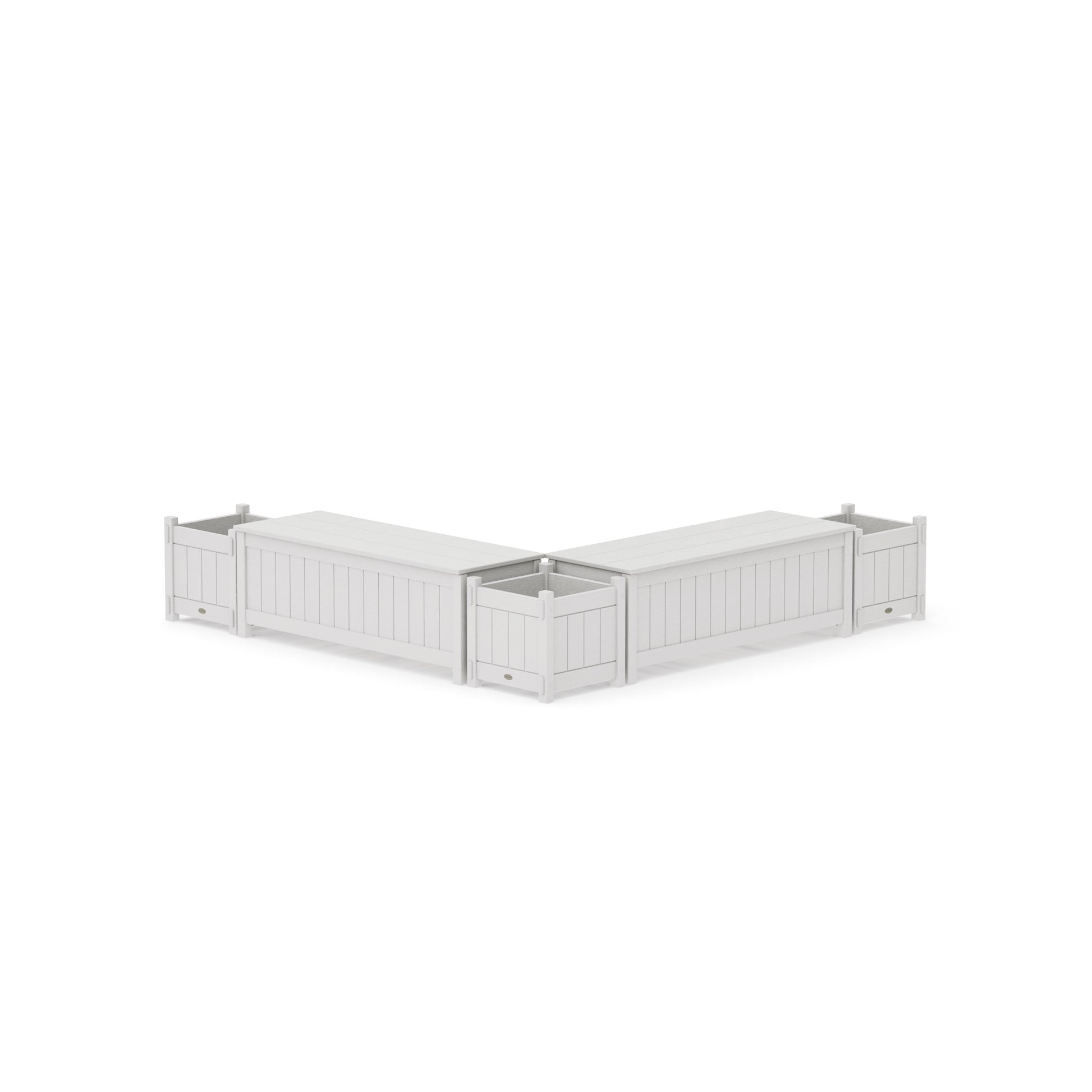 POLYWOOD 48" Vineyard L- Shaped Planter Storage Bench Corner Set — Vintage White