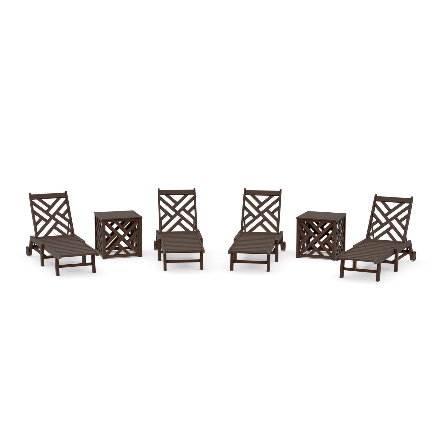POLYWOOD Chippendale 6-Piece Chaise Set with Wheels and Umbrella Stand Accent Table — Kona