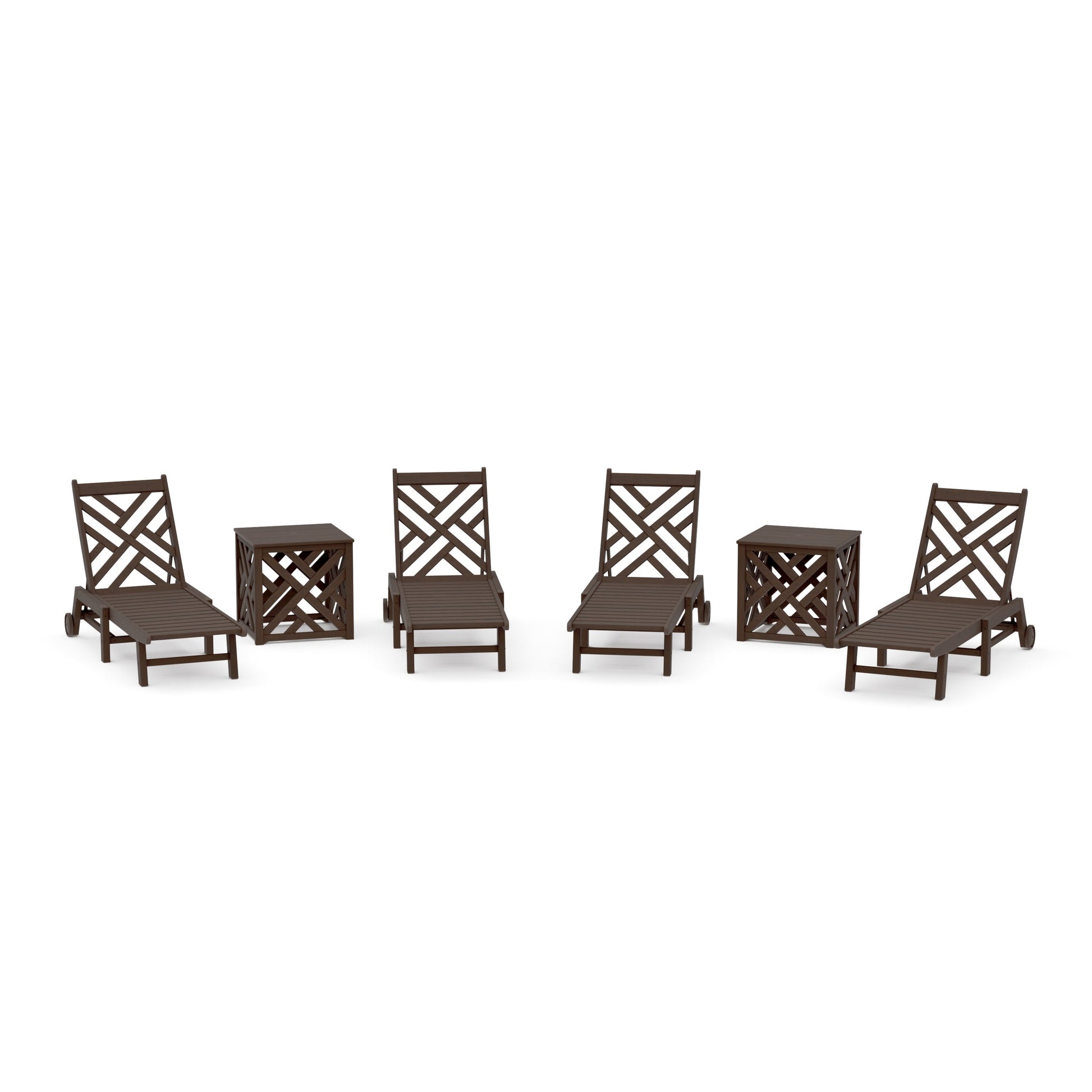 POLYWOOD Chippendale 6-Piece Chaise Set with Wheels and Umbrella Stand Accent Table — Kona