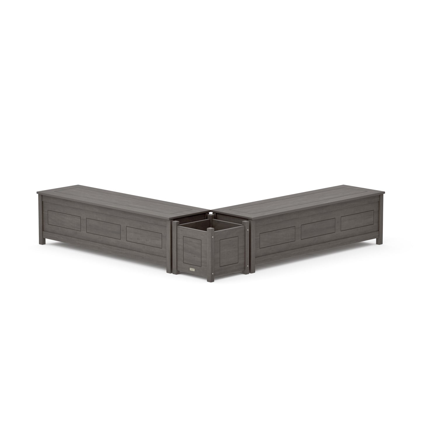 POLYWOOD 60" Country Living L- Shaped Planter Storage Bench Set — Driftwood