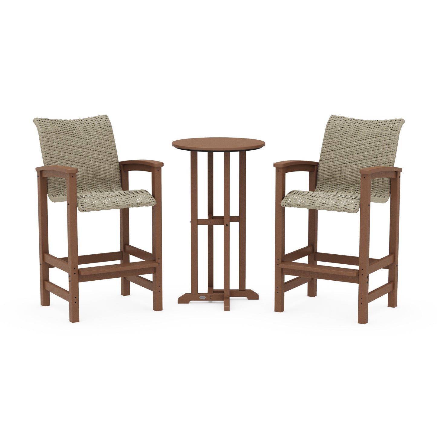 POLYWOOD Coastal Woven 3-Piece Farmhouse Bar Set — Teak / Dune Grass