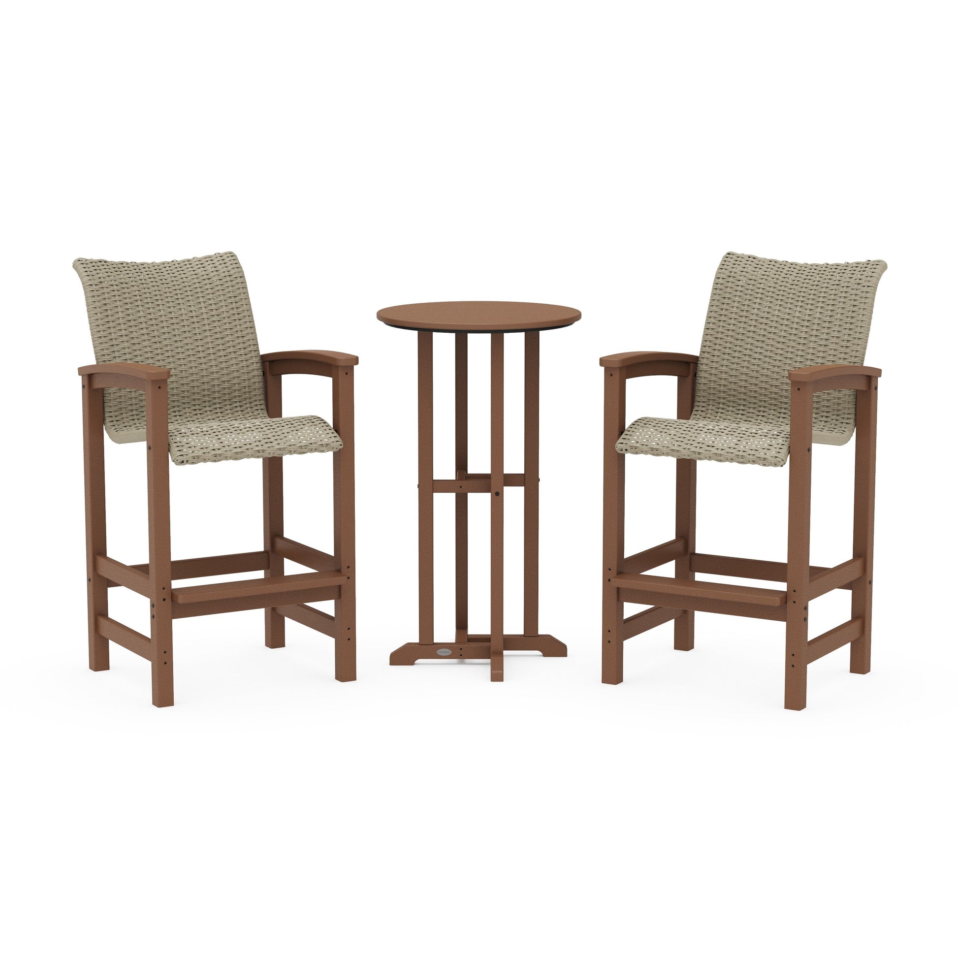 POLYWOOD Coastal Woven 3-Piece Farmhouse Bar Set — Teak / Dune Grass