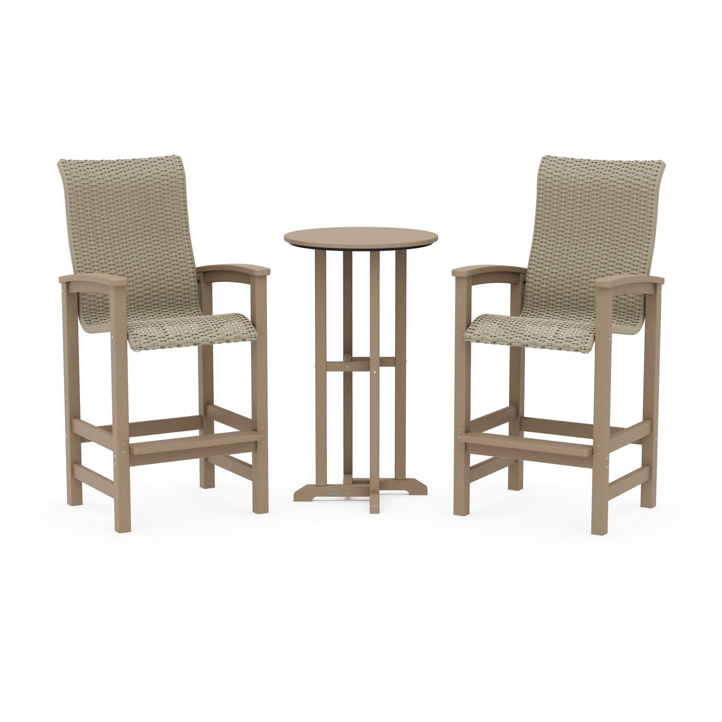 POLYWOOD Coastal Woven High-Back 3-Piece Farmhouse Bar Set — Vintage Sahara / Dune Grass