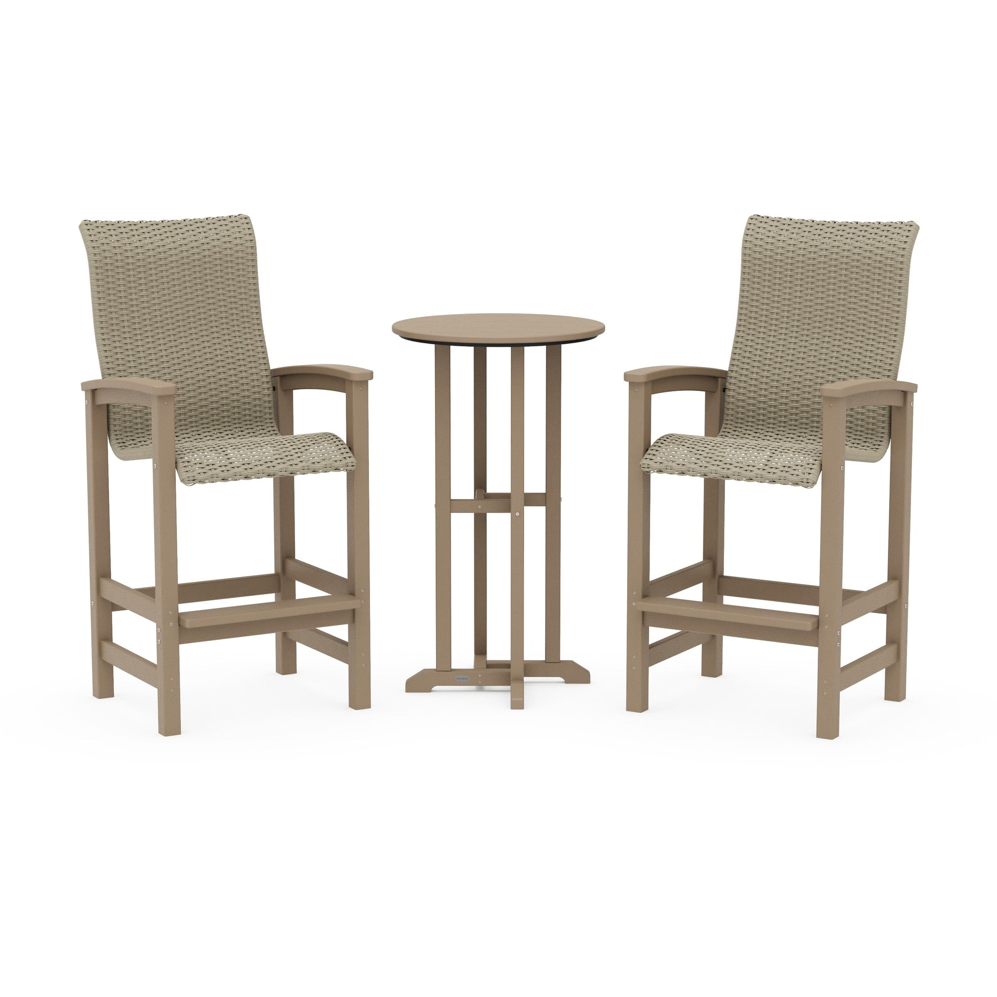 POLYWOOD Coastal Woven High-Back 3-Piece Farmhouse Bar Set — Vintage Sahara / Dune Grass