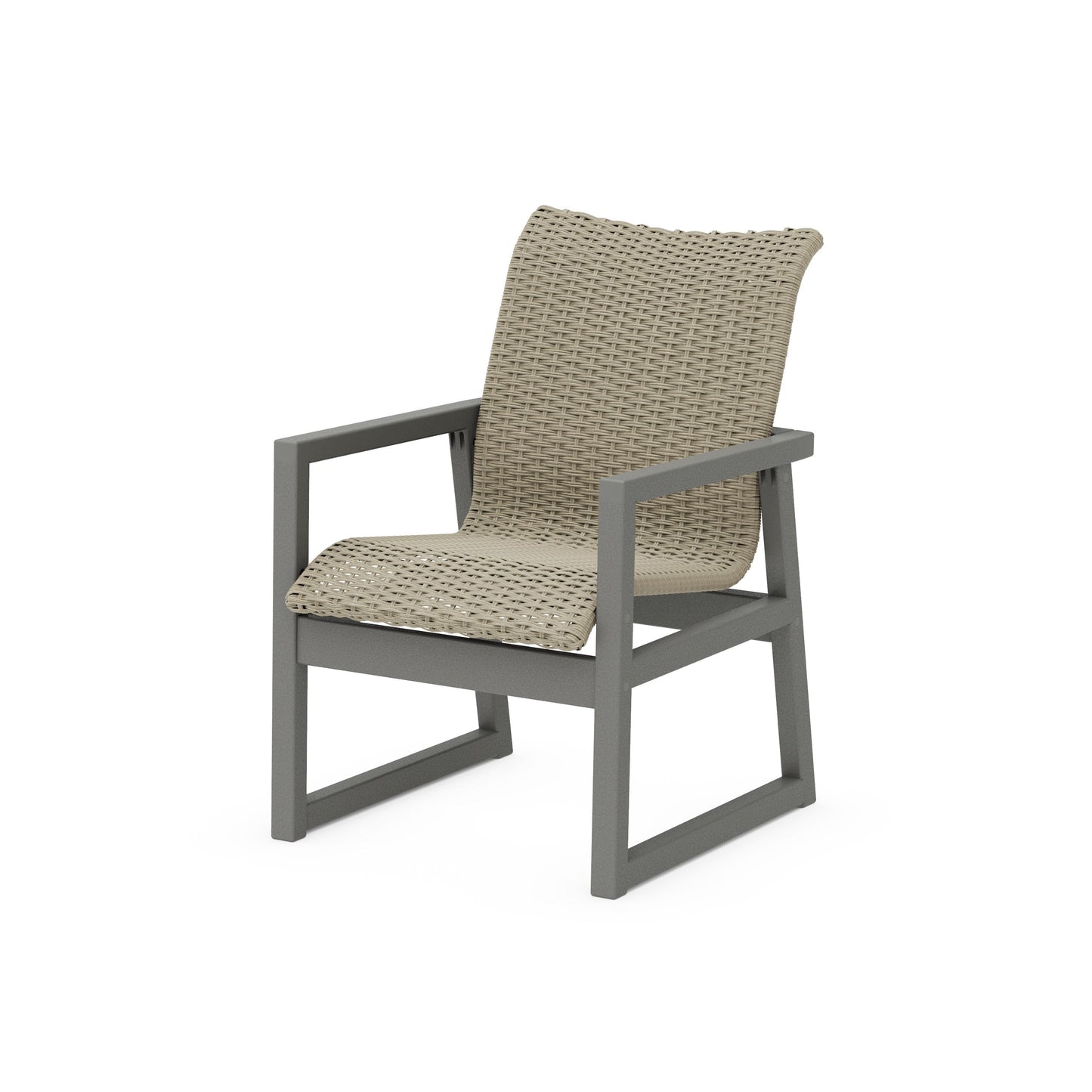 POLYWOOD EDGE Woven Dining Arm Chair — Slate Grey / Dune Grass
