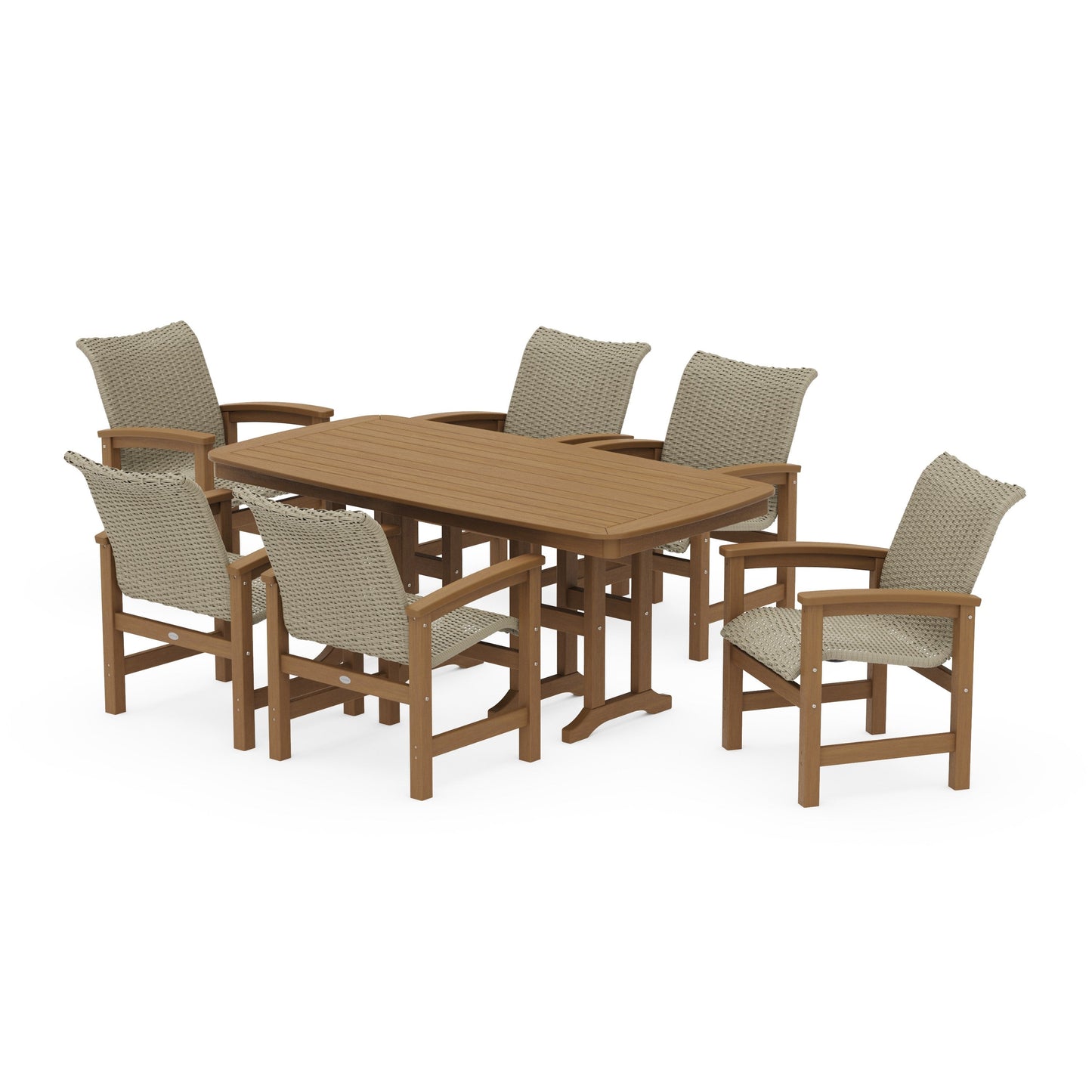 POLYWOOD Coastal Woven Arm Chair 7-Piece Dining Set — Natural / Dune Grass