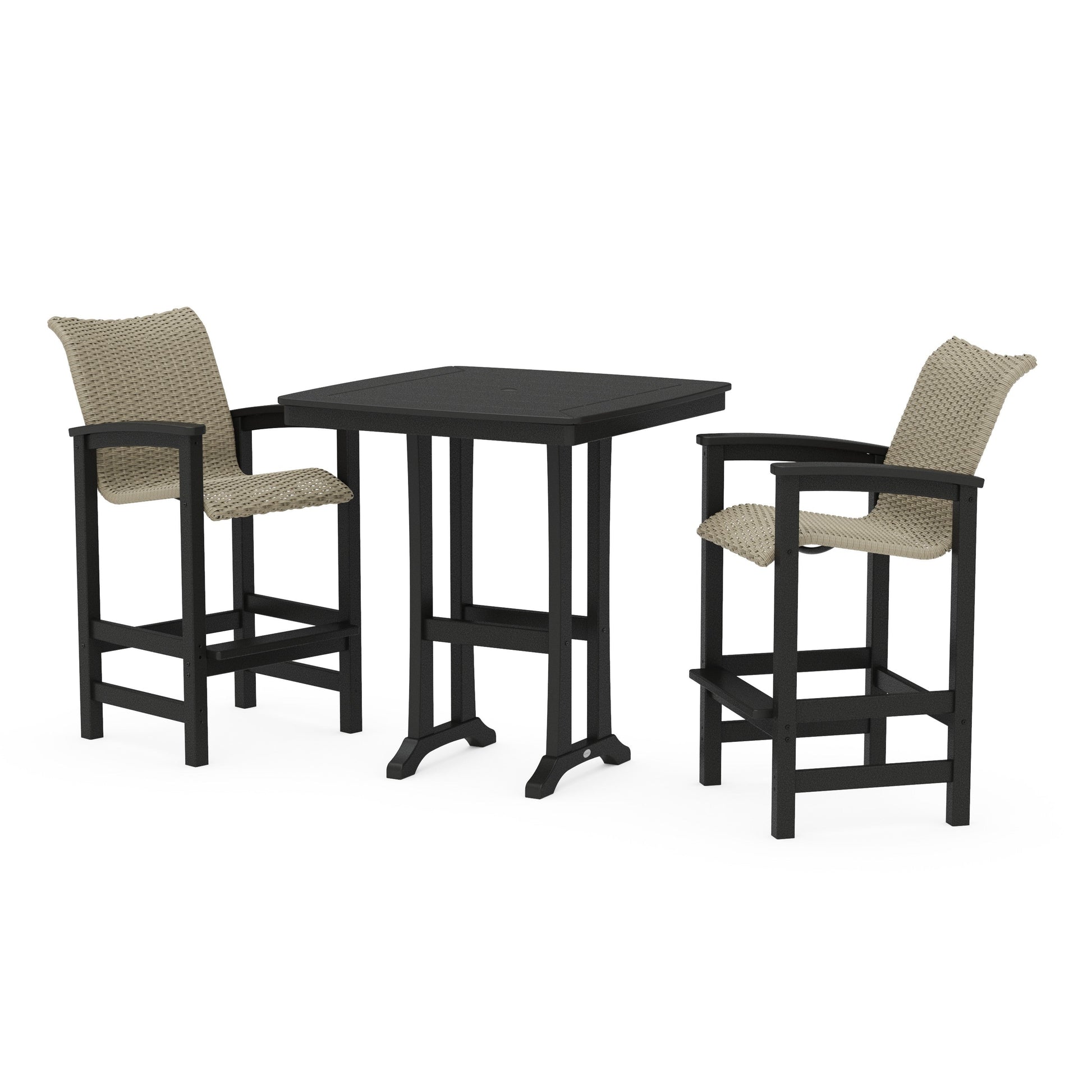 POLYWOOD Coastal Woven 3-Piece Bar Set — Black / Dune Grass
