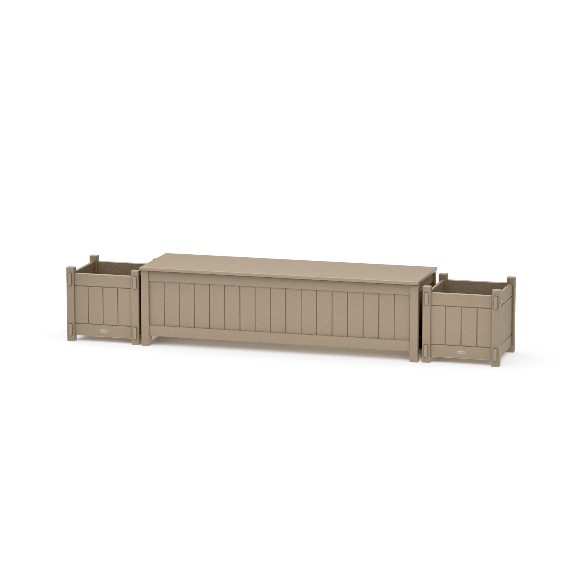 POLYWOOD 60" Vineyard Straight Planter Storage Bench Set — Vintage Sahara