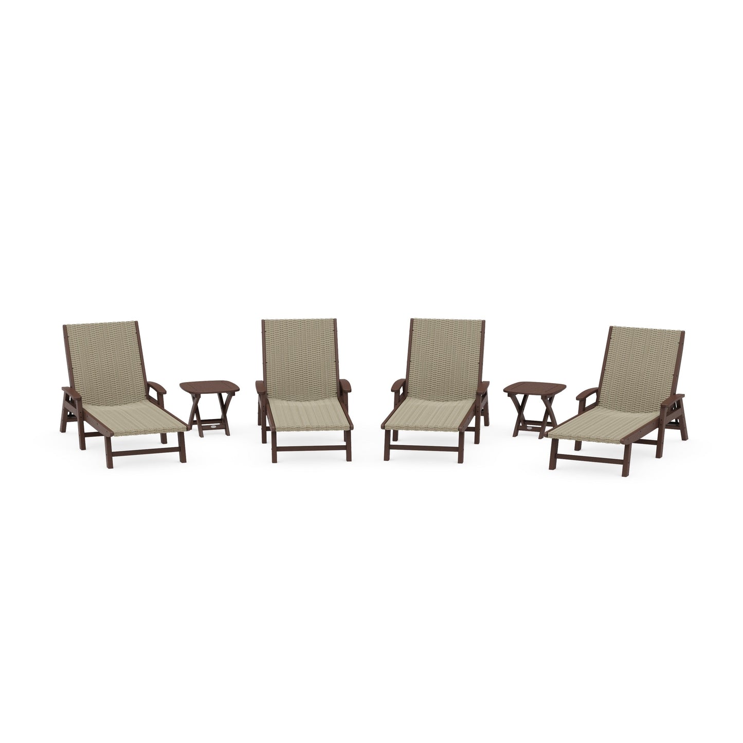 POLYWOOD 6- Piece Coastal Woven Chaise with Arms Chaise Lounge Set — Mahogany / Dune Grass