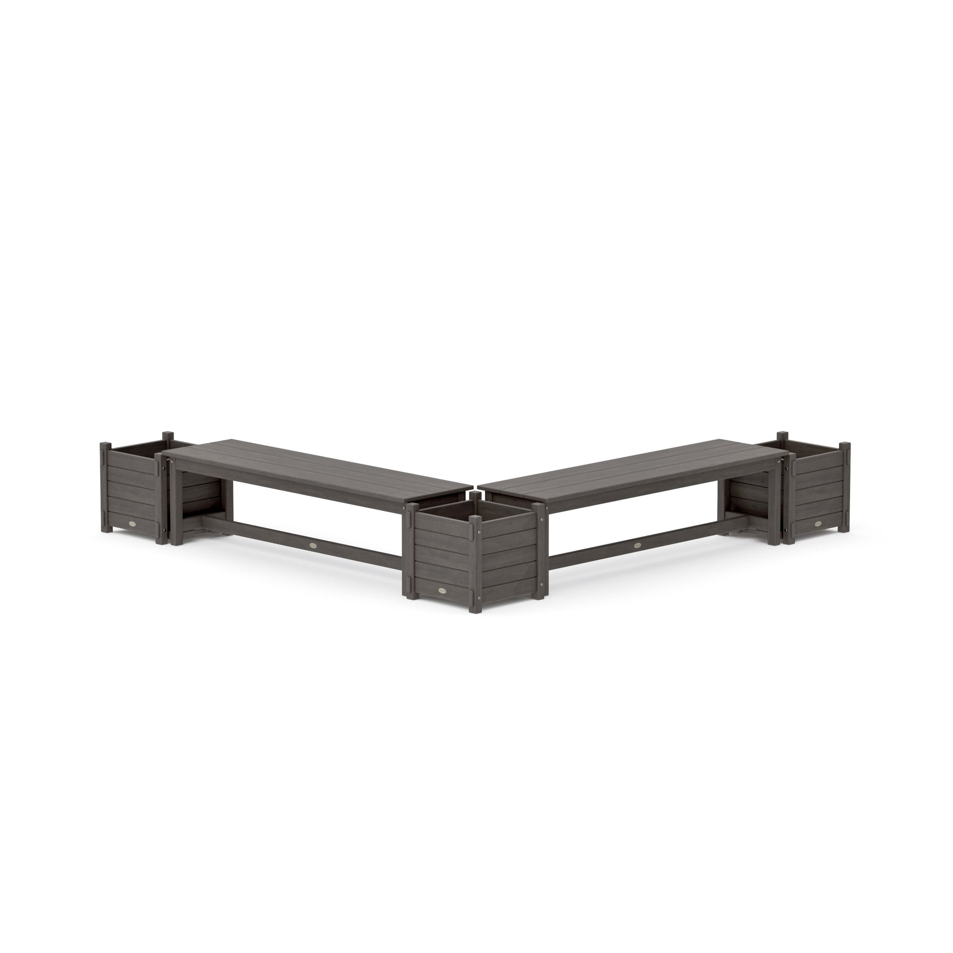 POLYWOOD 60" Nautical L- Shaped Planter Bench Corner Set — Driftwood