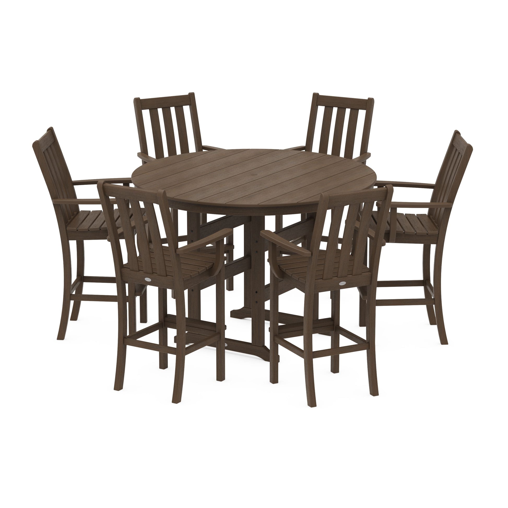 POLYWOOD Vineyard 7-Piece Arm Chair Round Farmhouse Bar Set — Kona