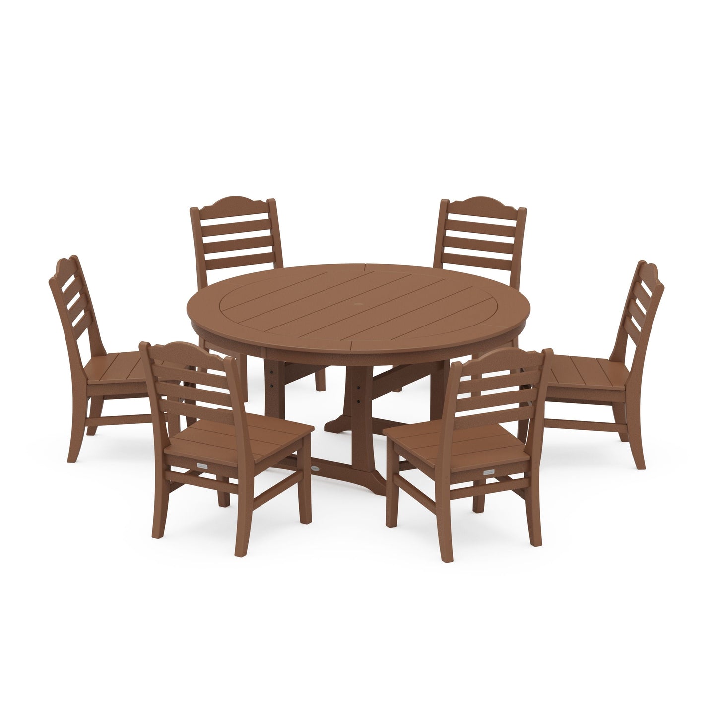 POLYWOOD Savannah 7-Piece Side Chair Round Dining Set — Teak
