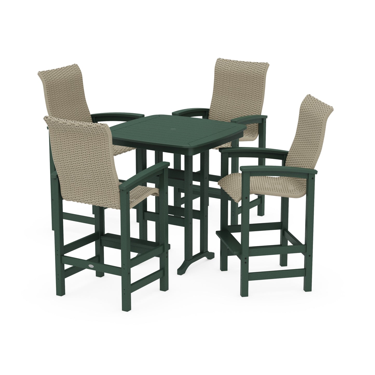 POLYWOOD Coastal Woven High-Back 5-Piece Bar Set — Green / Dune Grass