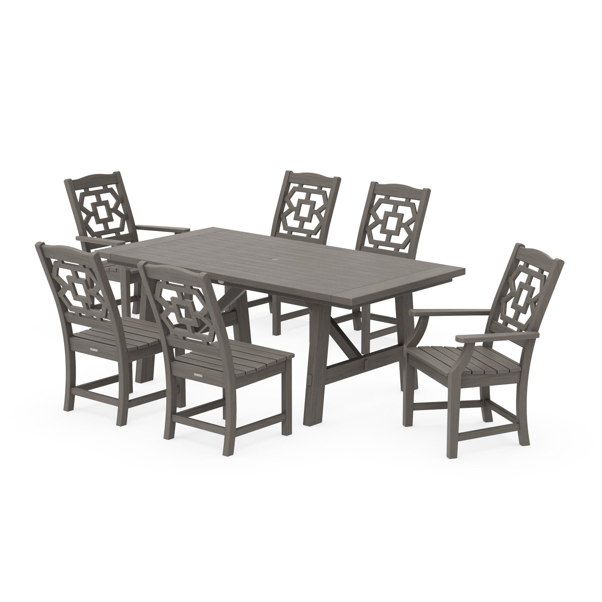 POLYWOOD Chinoiserie 7-Piece Rustic Farmhouse Dining Set — Driftwood