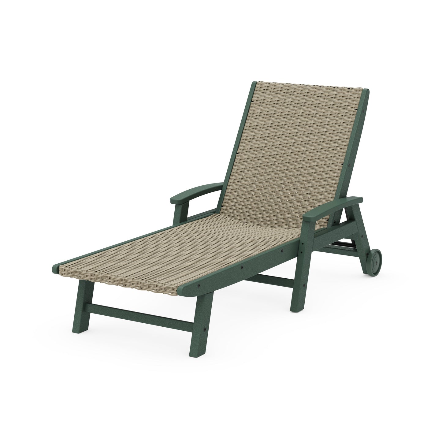 POLYWOOD Coastal Woven Chaise with Arms and Wheels — Green / Dune Grass