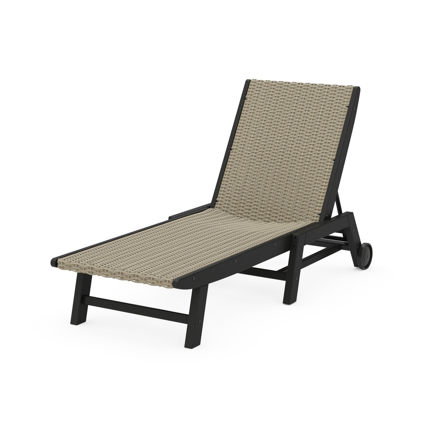 POLYWOOD Coastal Woven Chaise with Wheels — Black / Dune Grass