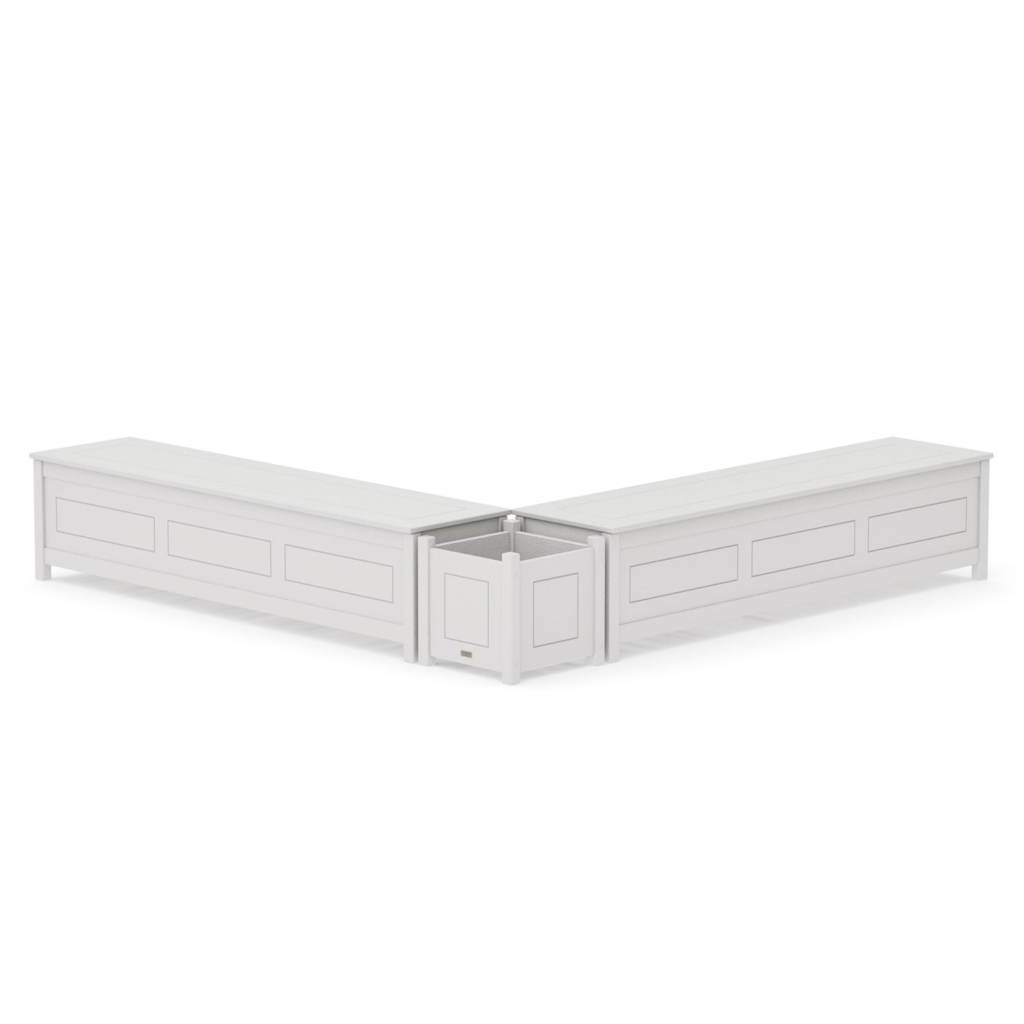 POLYWOOD 72" Country Living L- Shaped Planter Storage Bench Set — Vintage White