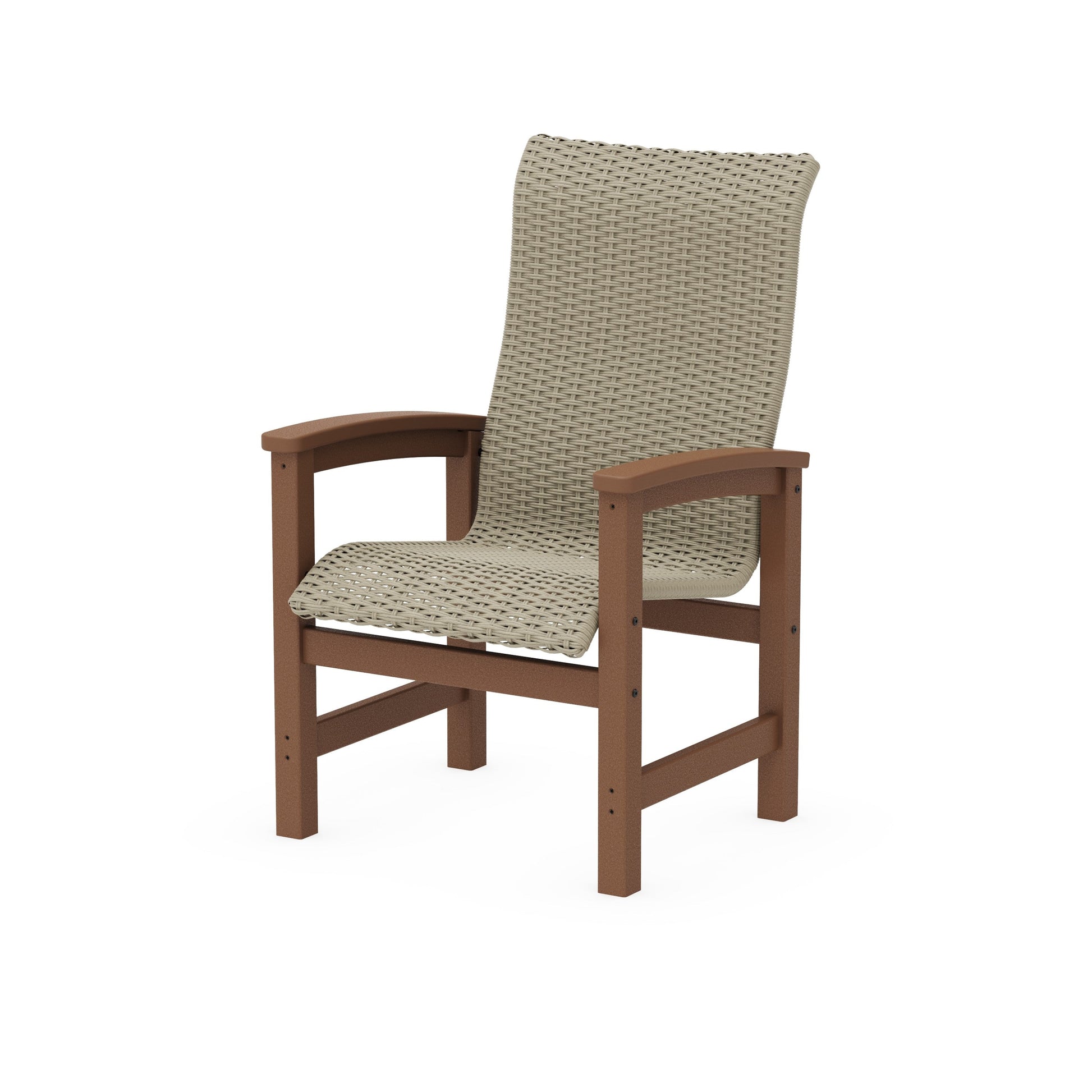 POLYWOOD Coastal Woven High-Back Dining Chair — Teak / Dune Grass