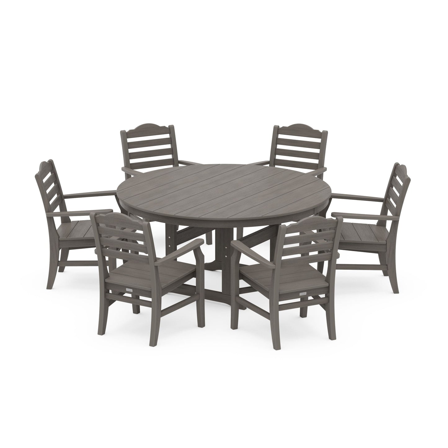 POLYWOOD Savannah 7-Piece Arm Chair Round Farmhouse Dining Set — Driftwood