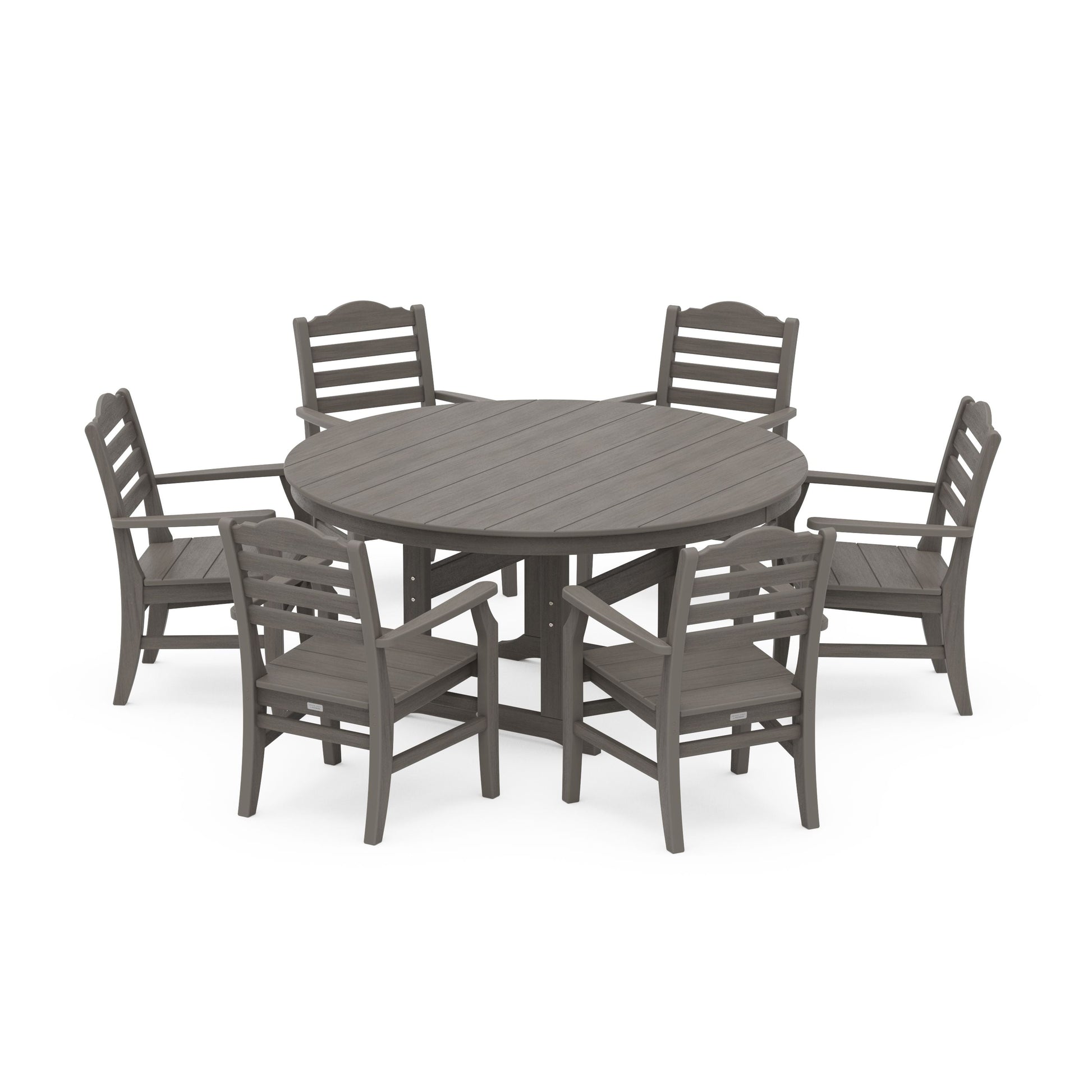 POLYWOOD Savannah 7-Piece Arm Chair Round Farmhouse Dining Set — Driftwood