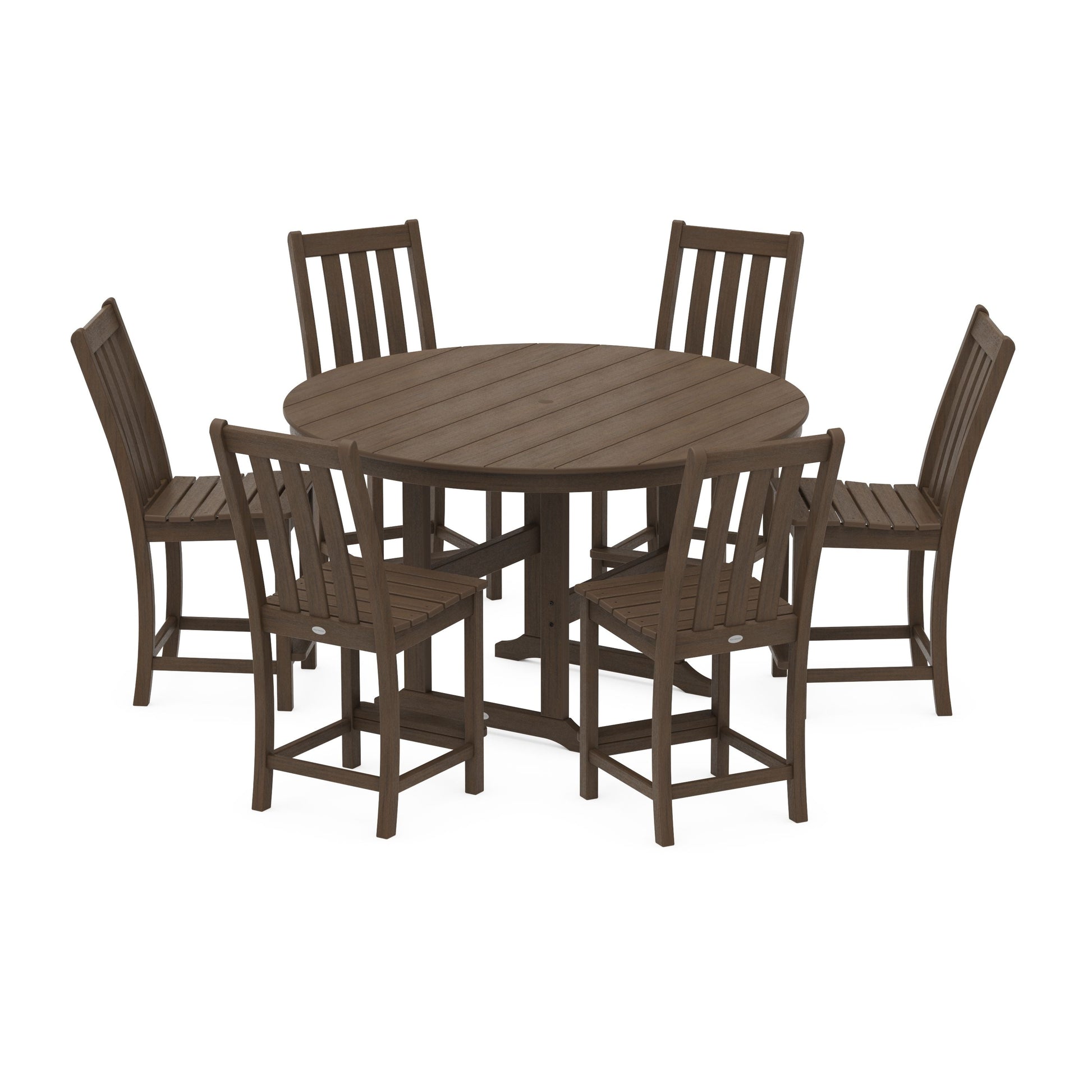 POLYWOOD Vineyard 7-Piece Farmhouse Side Chair Round Farmhouse Counter Set — Kona