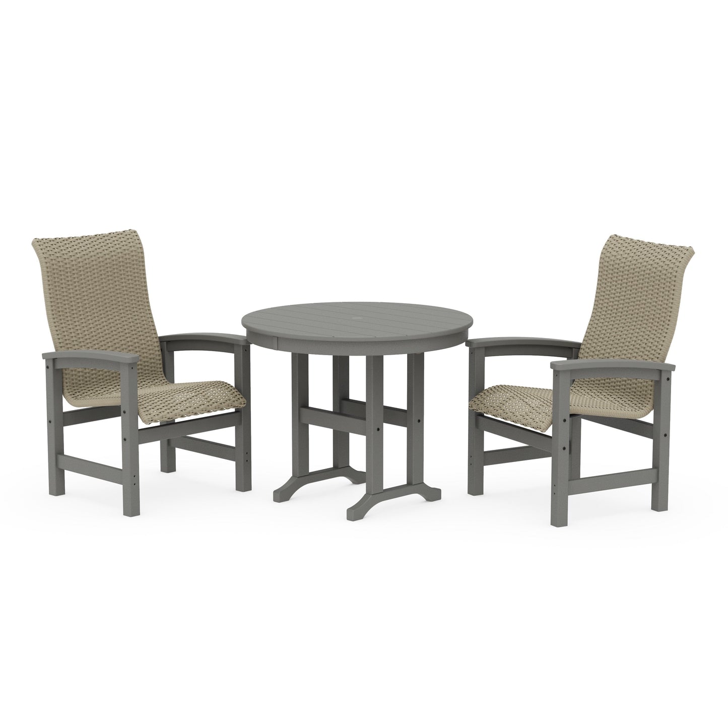 POLYWOOD Coastal Woven High-Back 3-Piece Farmhouse Dining Set — Slate Grey / Dune Grass