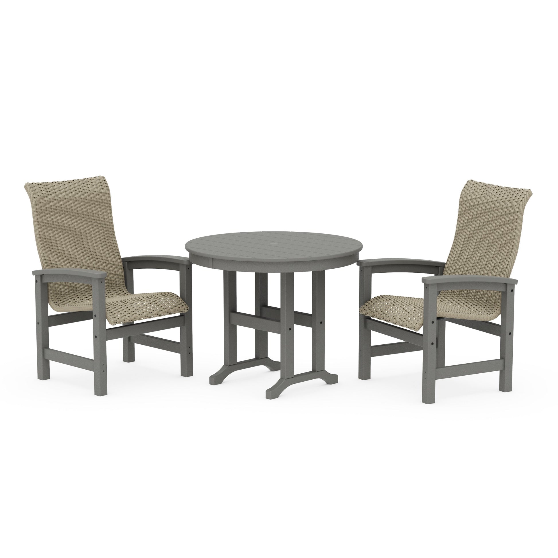 POLYWOOD Coastal Woven High-Back 3-Piece Farmhouse Dining Set — Slate Grey / Dune Grass