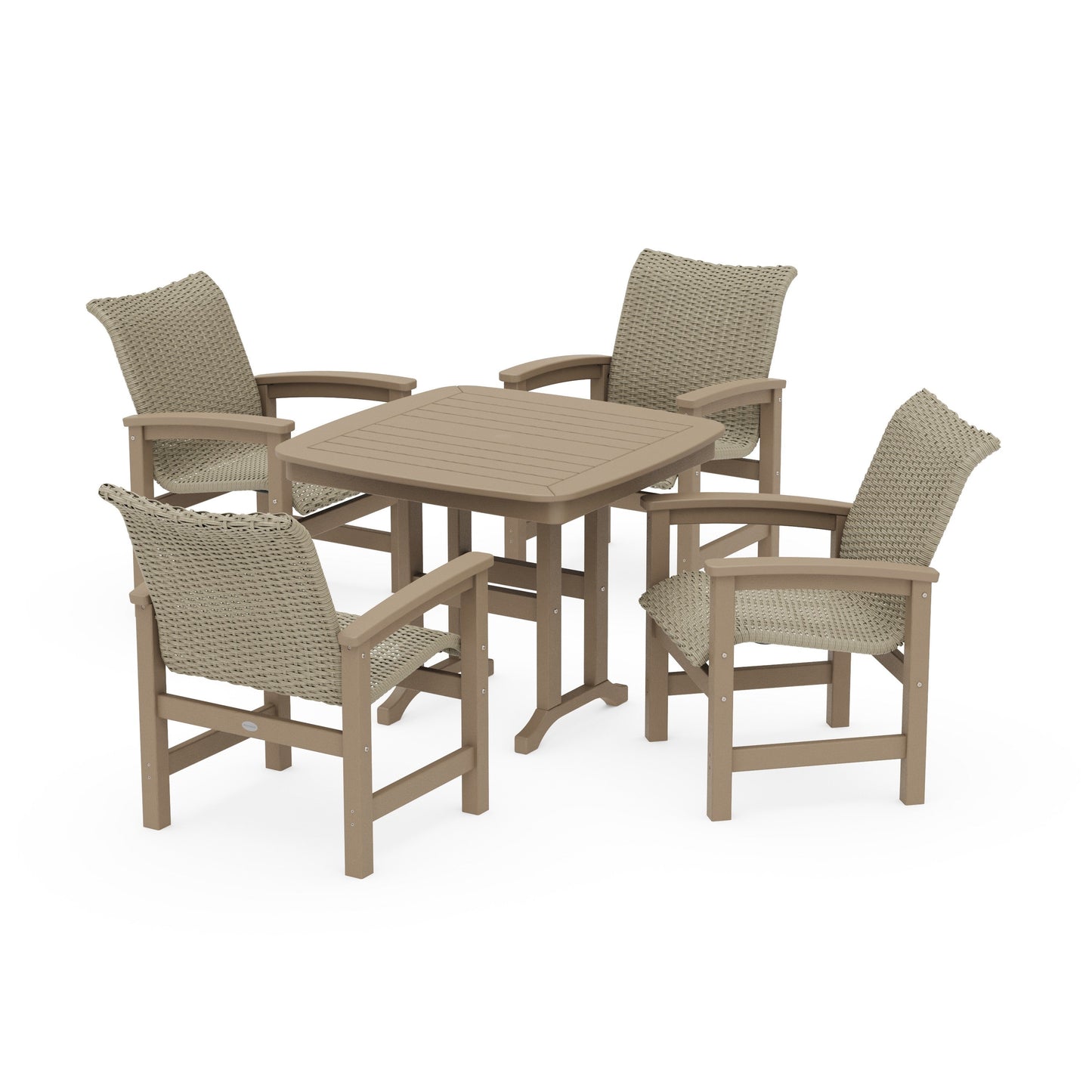 POLYWOOD Coastal Woven 5-Piece Dining Set — Vintage Sahara / Dune Grass