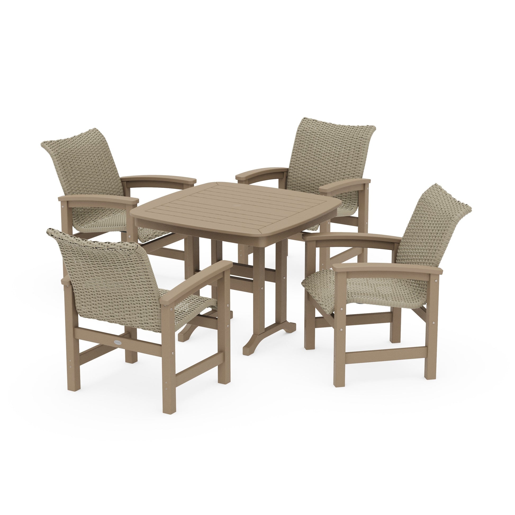 POLYWOOD Coastal Woven 5-Piece Dining Set — Vintage Sahara / Dune Grass
