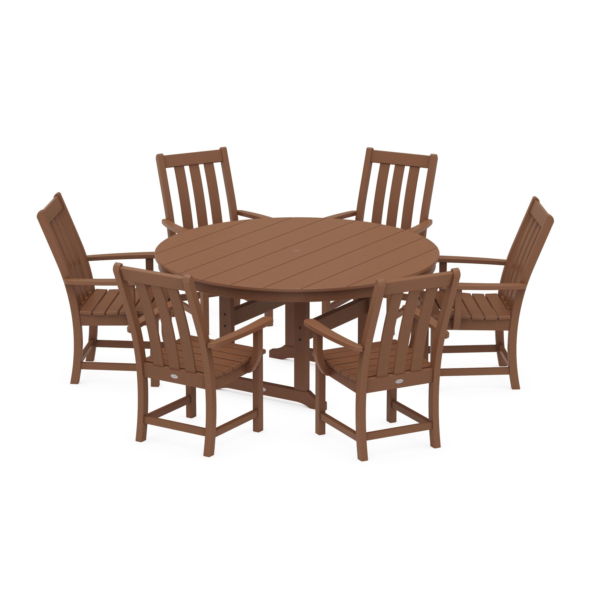 POLYWOOD Vineyard 7-Piece Arm Chair Round Farmhouse Dining Set — Teak