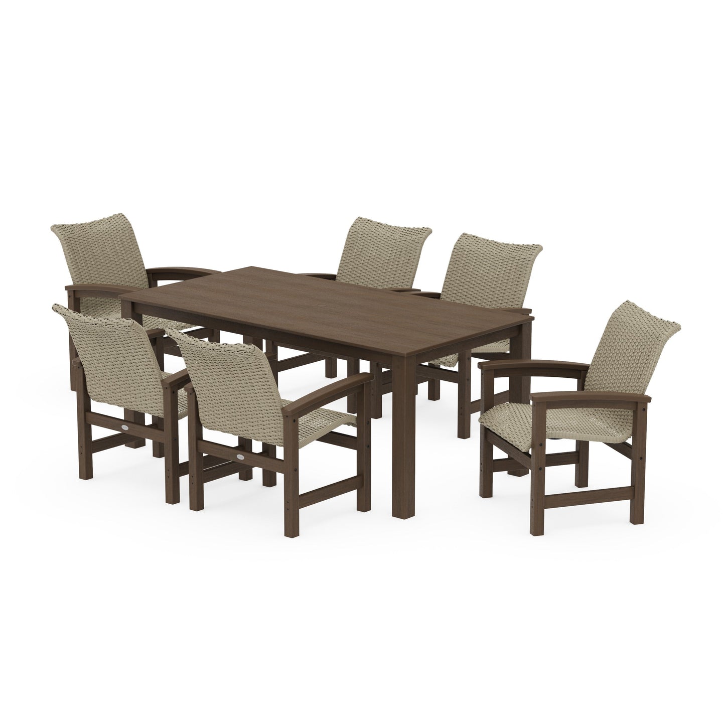 POLYWOOD Coastal Woven Arm Chair 7-Piece Parsons Dining Set — Kona / Dune Grass