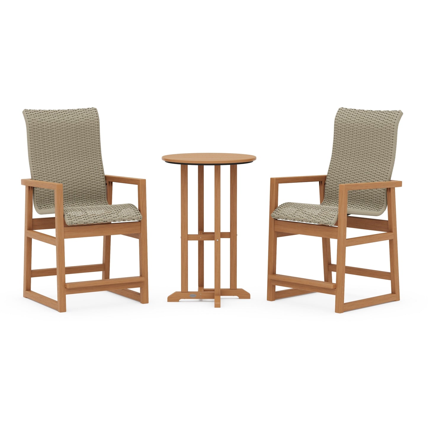 POLYWOOD EDGE Woven Highback 3-Piece Farmhouse Counter Set — Natural / Dune Grass
