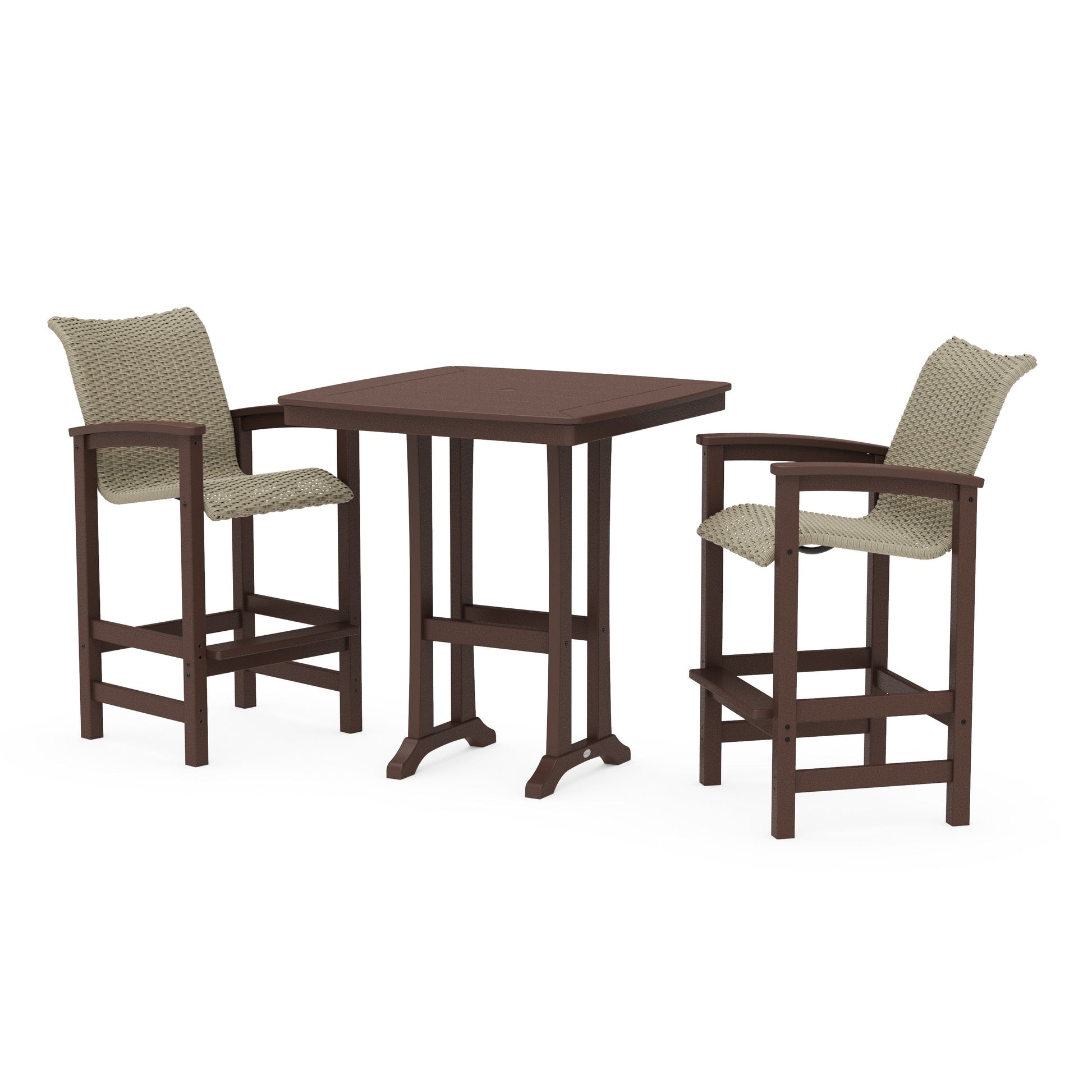 POLYWOOD Coastal Woven 3-Piece Bar Set — Mahogany / Dune Grass