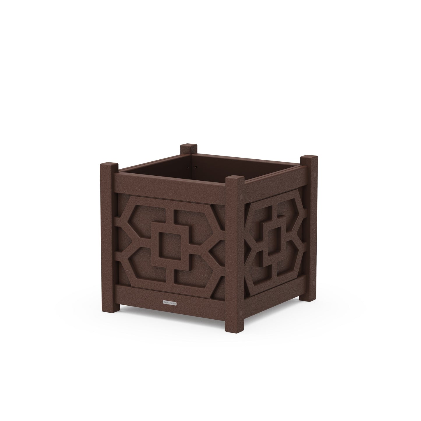 POLYWOOD Chinoiserie Large Square Planter Box — Mahogany