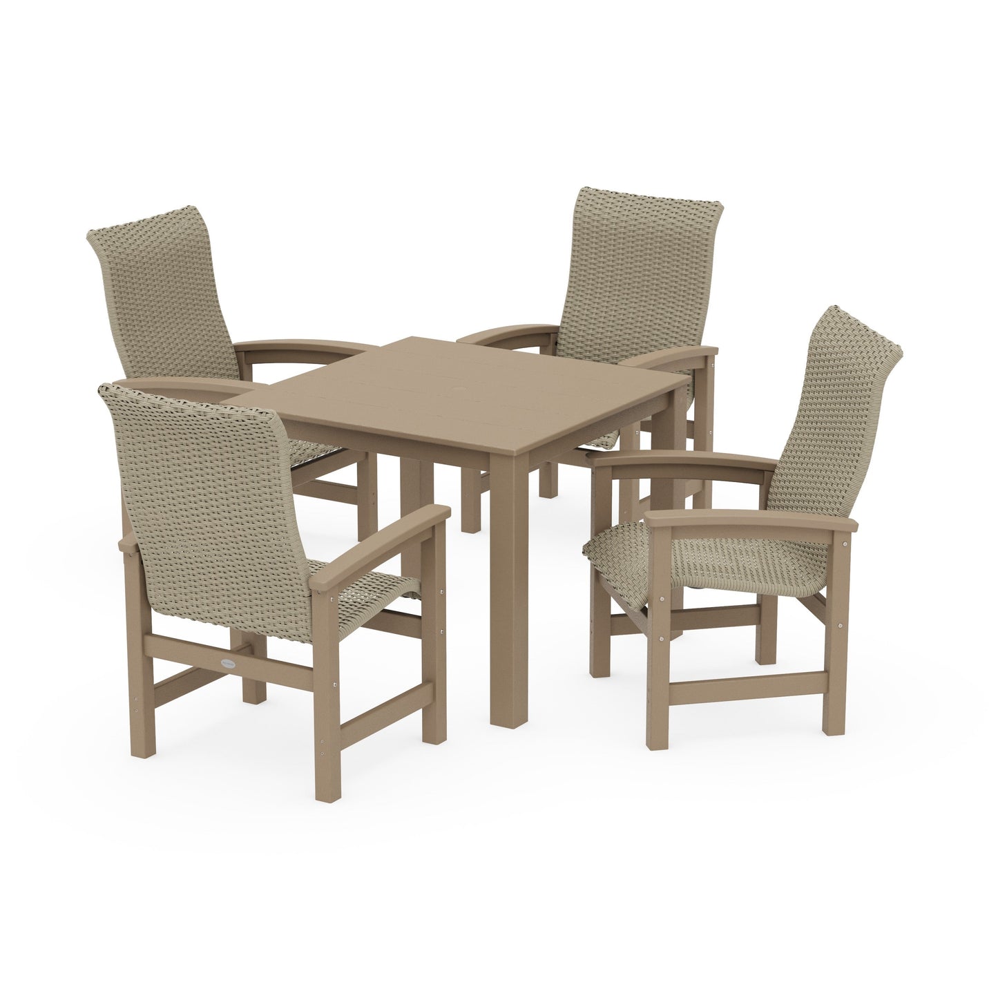 POLYWOOD Coastal Woven High-Back 5-Piece Parsons Dining Set — Vintage Sahara / Dune Grass