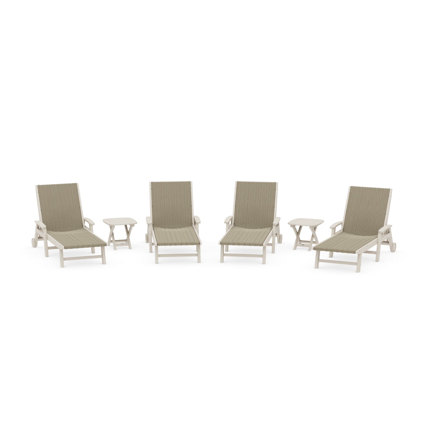 POLYWOOD 6- Piece Coastal Woven Chaise with Arms and Wheels Chaise Lounge Set — Sand / Dune Grass