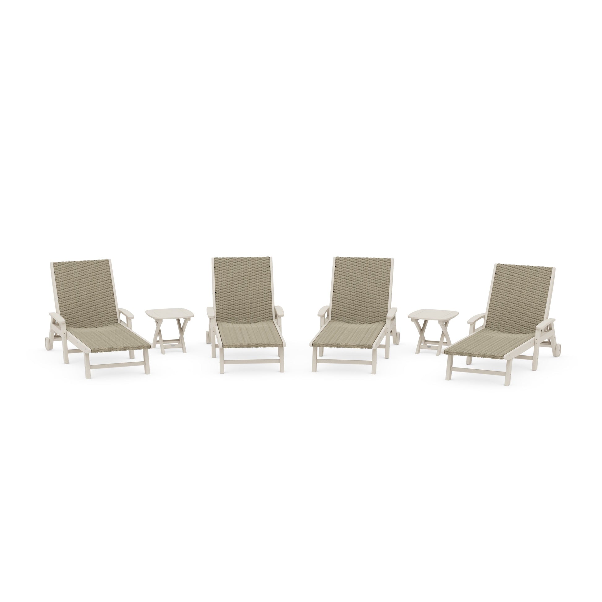 POLYWOOD 6- Piece Coastal Woven Chaise with Arms and Wheels Chaise Lounge Set — Sand / Dune Grass