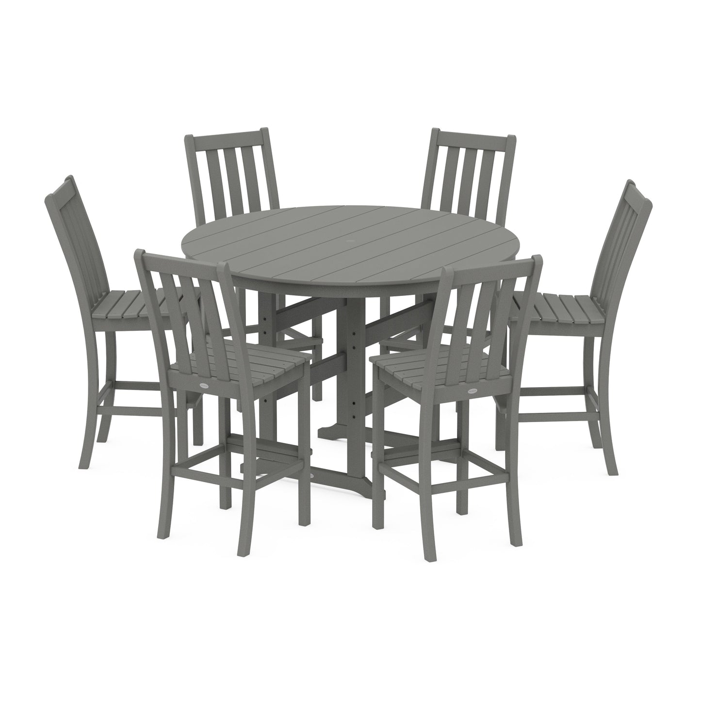 POLYWOOD Vineyard 7-Piece Side Chair Round Farmhouse Bar Set — Slate Grey