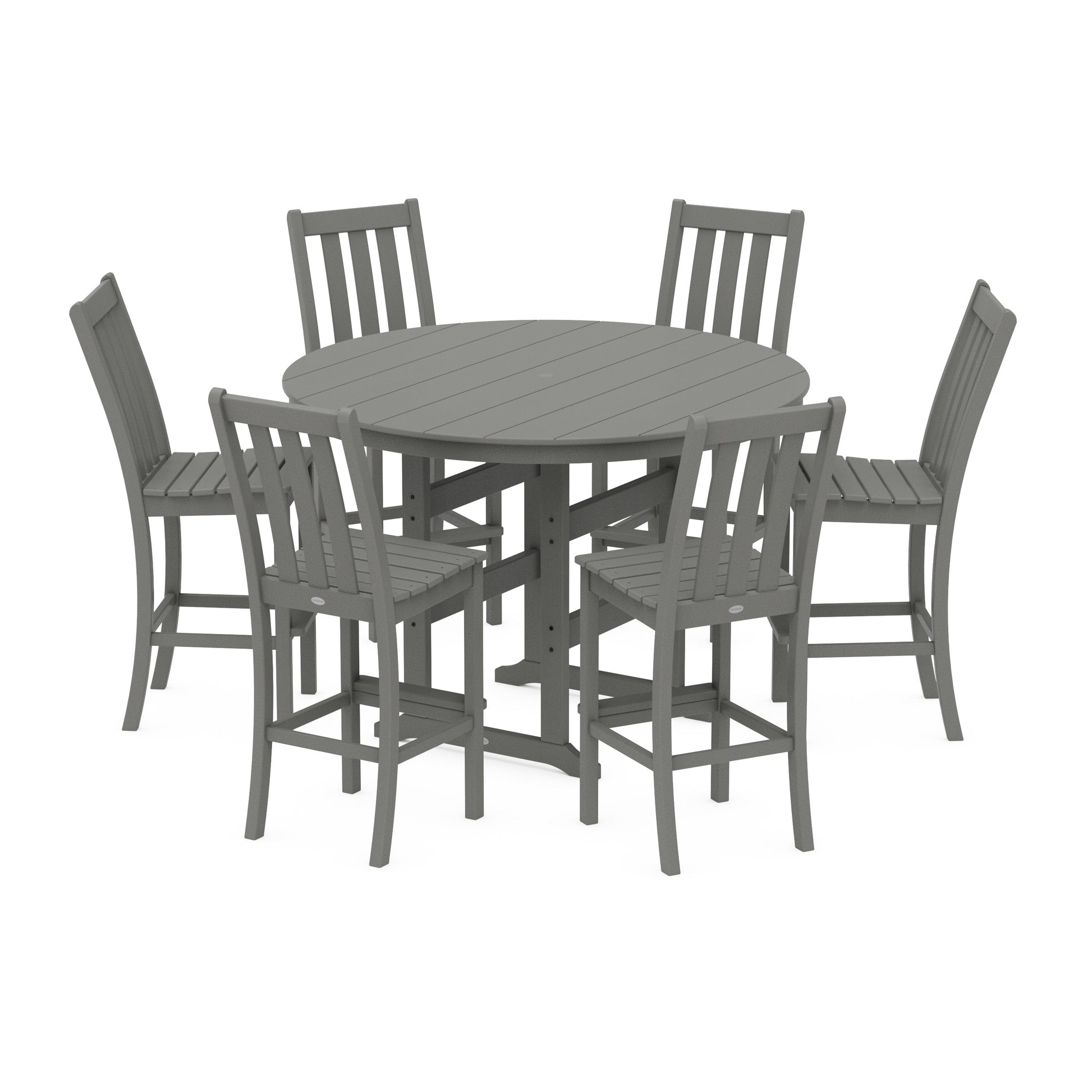 POLYWOOD Vineyard 7-Piece Side Chair Round Farmhouse Bar Set — Slate Grey