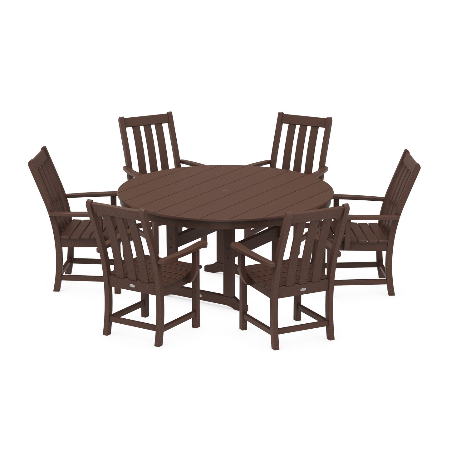 POLYWOOD Vineyard 7-Piece Arm Chair Round Farmhouse Dining Set — Mahogany