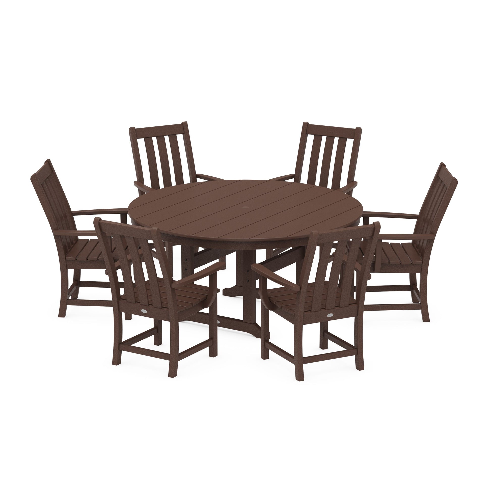 POLYWOOD Vineyard 7-Piece Arm Chair Round Farmhouse Dining Set — Mahogany